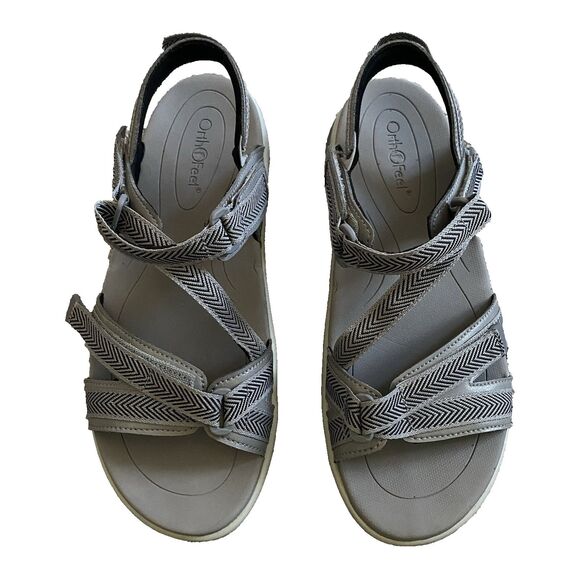 Orthofeet Lake Sandals 8.5W Gray Flat Strappy Orthopedic Comfort Adjustable - Picture 4 of 12